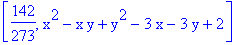 [142/273, x^2-x*y+y^2-3*x-3*y+2]